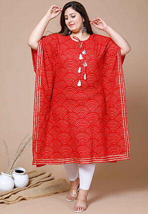 Bandhej Printed Pure Cotton Kaftan in Red