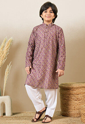 Bandhej Printed Pure Cotton Kurta Set in Dark Old Rose