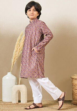 Bandhej Printed Pure Cotton Kurta Set in Dark Old Rose