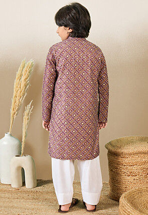 Bandhej Printed Pure Cotton Kurta Set in Dark Old Rose