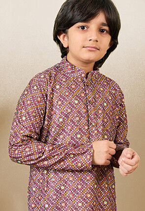 Bandhej Printed Pure Cotton Kurta Set in Dark Old Rose