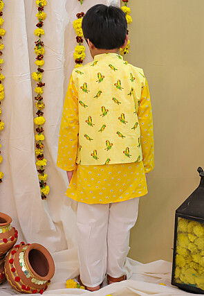 Bandhej Printed Pure Cotton Kurta Set in Yellow