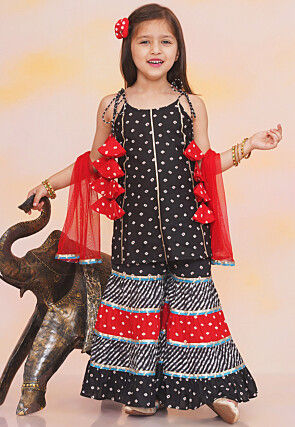 Bandhej Printed Pure Cotton Pakistani Suit in Black