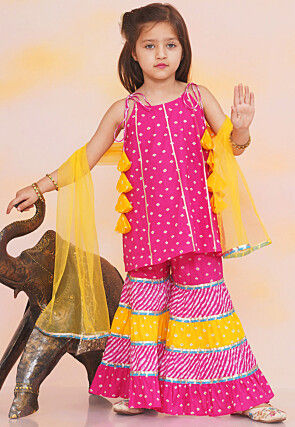 Bandhej Printed Pure Cotton Pakistani Suit in Fuchsia