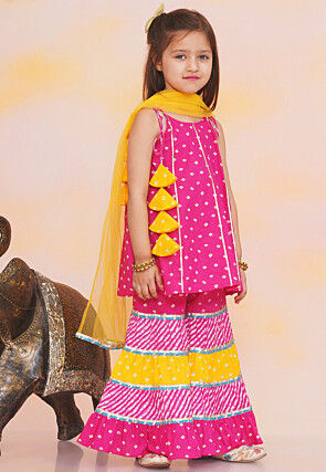 Bandhej Printed Pure Cotton Pakistani Suit in Fuchsia
