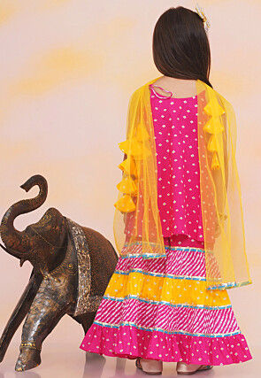 Bandhej Printed Pure Cotton Pakistani Suit in Fuchsia