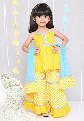 Bandhej Printed Pure Cotton Pakistani Suit in Yellow