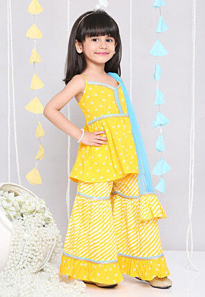 Bandhej Printed Pure Cotton Pakistani Suit in Yellow