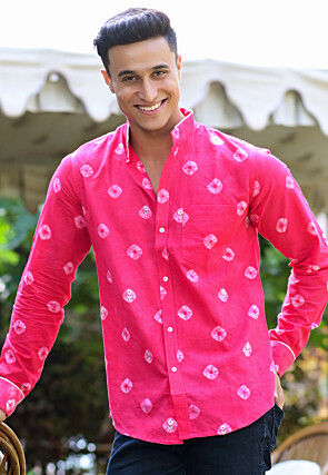 Bandhej Printed Pure Cotton Shirt in Pink