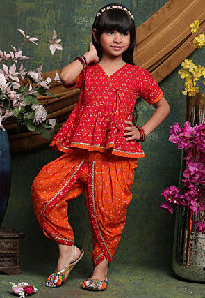 Bandhej Printed Pure Cotton Top Set in Red