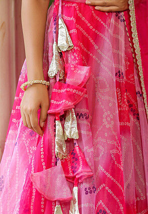 Bandhej Printed Pure Organza Lehenga in Fuchsia