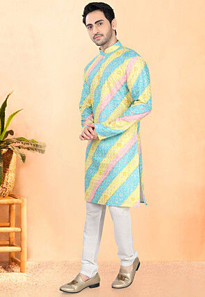 Bandhej Printed Rayon Kurta in Multicolor