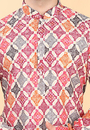 Bandhej Printed Rayon Kurta in Multicolor