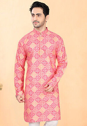 Bandhej Printed Rayon Kurta in Pink