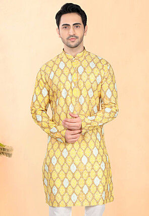 Bandhej Printed Rayon Kurta in Yellow