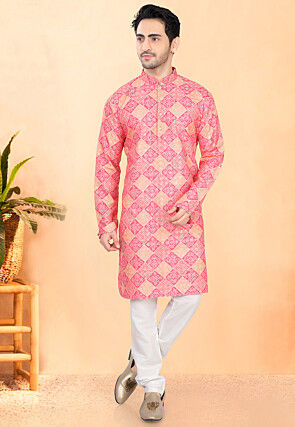 Bandhej Printed Rayon Kurta Set in Pink