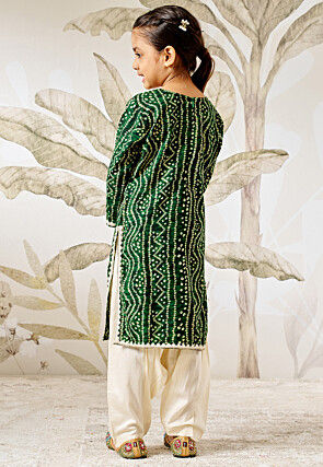 Bandhej Printed Rayon Straight Kurta Set in Dark Green