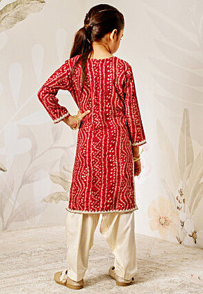 Bandhej Printed Rayon Straight Kurta Set in Red