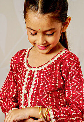 Bandhej Printed Rayon Straight Kurta Set in Red