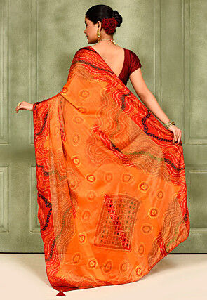 Bandhej Printed Satin Georgette Saree in Orange
