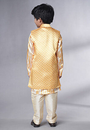 Bandhej Printed Satin Kurta Set in Cream