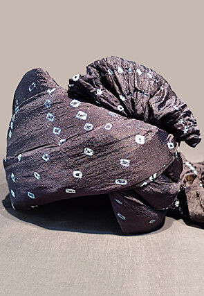 Bandhej Printed Taffeta Silk Turban in Black