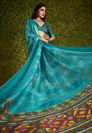 Bandhej Printed Tussar Silk Saree in Blue