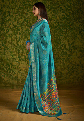 Bandhej Printed Tussar Silk Saree in Blue