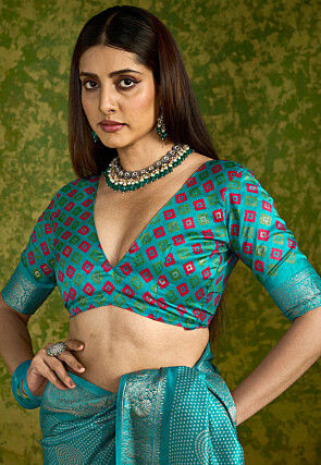 Bandhej Printed Tussar Silk Saree in Blue