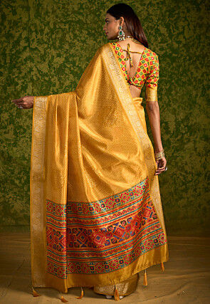 Bandhej Printed Tussar Silk Saree in Mustard