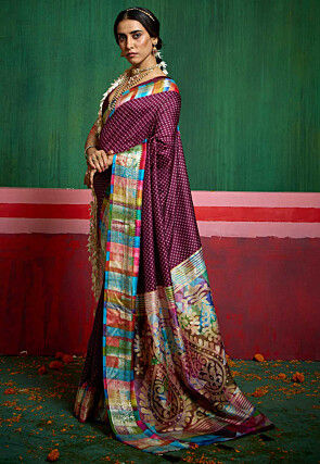 Bandhej Printed Tussar Silk Saree in Purple