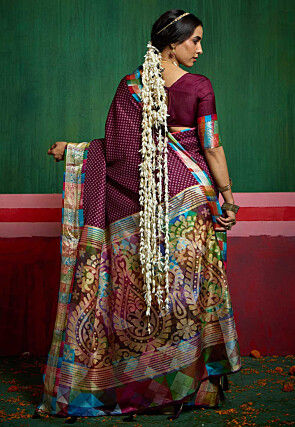 Bandhej Printed Tussar Silk Saree in Purple