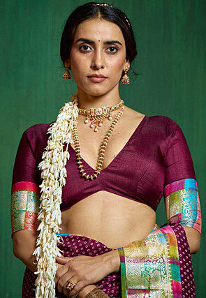 Bandhej Printed Tussar Silk Saree in Purple