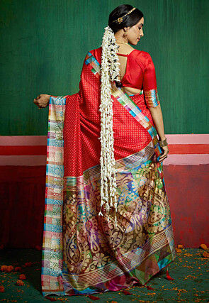 Bandhej Printed Tussar Silk Saree in Red