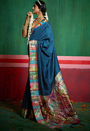 Bandhej Printed Tussar Silk Saree in Teal Blue