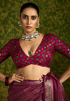 Bandhej Printed Tussar Silk Saree in Violet