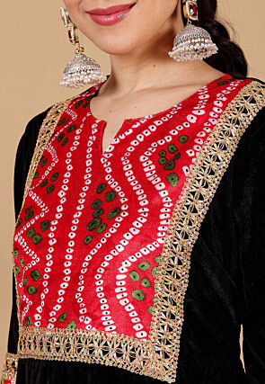 Bandhej Printed Velvet Pakistani Suit in Black