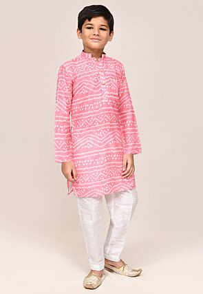 Bandhej Printed Viscose Cotton Kurta Set in Pink