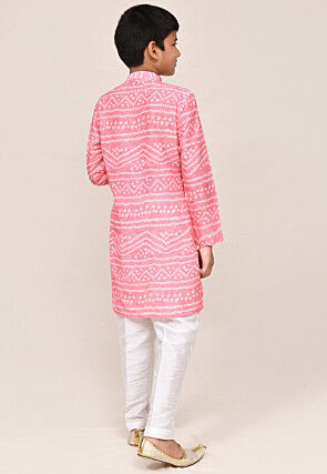Bandhej Printed Viscose Cotton Kurta Set in Pink