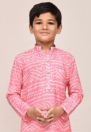 Bandhej Printed Viscose Cotton Kurta Set in Pink