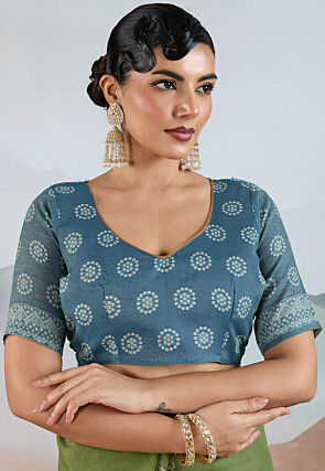 Bandhej Printed Viscose Cotton Saree in Light Green