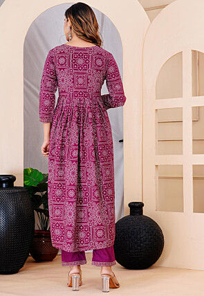 Bandhej Printed Viscose Rayon Pakistani Suit in Purple