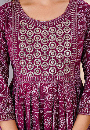 Bandhej Printed Viscose Rayon Pakistani Suit in Purple