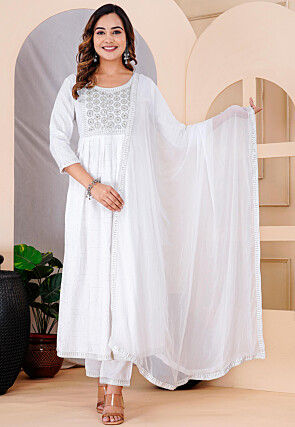 Bandhej Printed Viscose Rayon Pakistani Suit in White