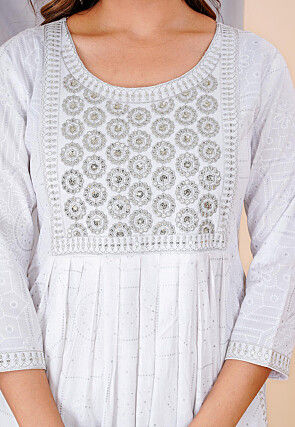 Bandhej Printed Viscose Rayon Pakistani Suit in White