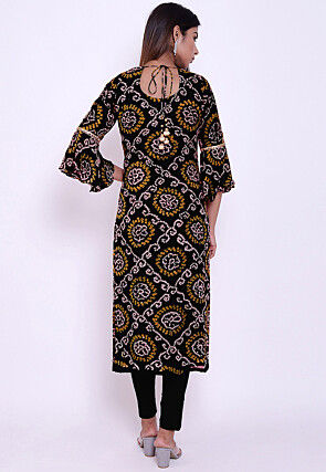 Bandhej Pure Chinon Crepe Straight Kurta in Black