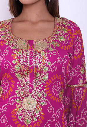 Bandhej Pure Chinon Crepe Straight Kurta in Magenta