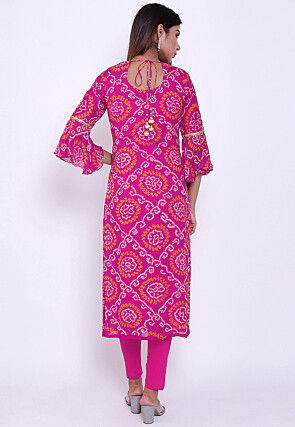 Bandhej Pure Chinon Crepe Straight Kurta in Magenta