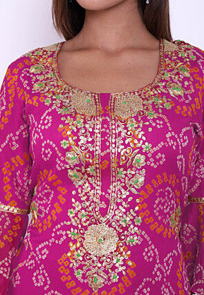 Bandhej Pure Chinon Crepe Straight Kurta in Magenta