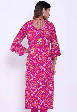 Bandhej Pure Chinon Crepe Straight Kurta in Magenta